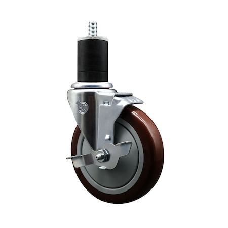 Service Caster 5'' Maroon Poly Swivel 1-3/4'' Expanding Stem Caster with Brake SCC-EX20S514-PPUB-MRN-TLB-134